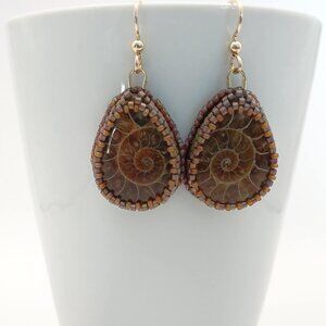 Bead embroidery Ammonite earrings